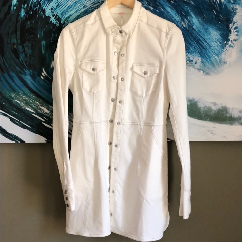 Free people NWOT white stretch denim dress/jacket